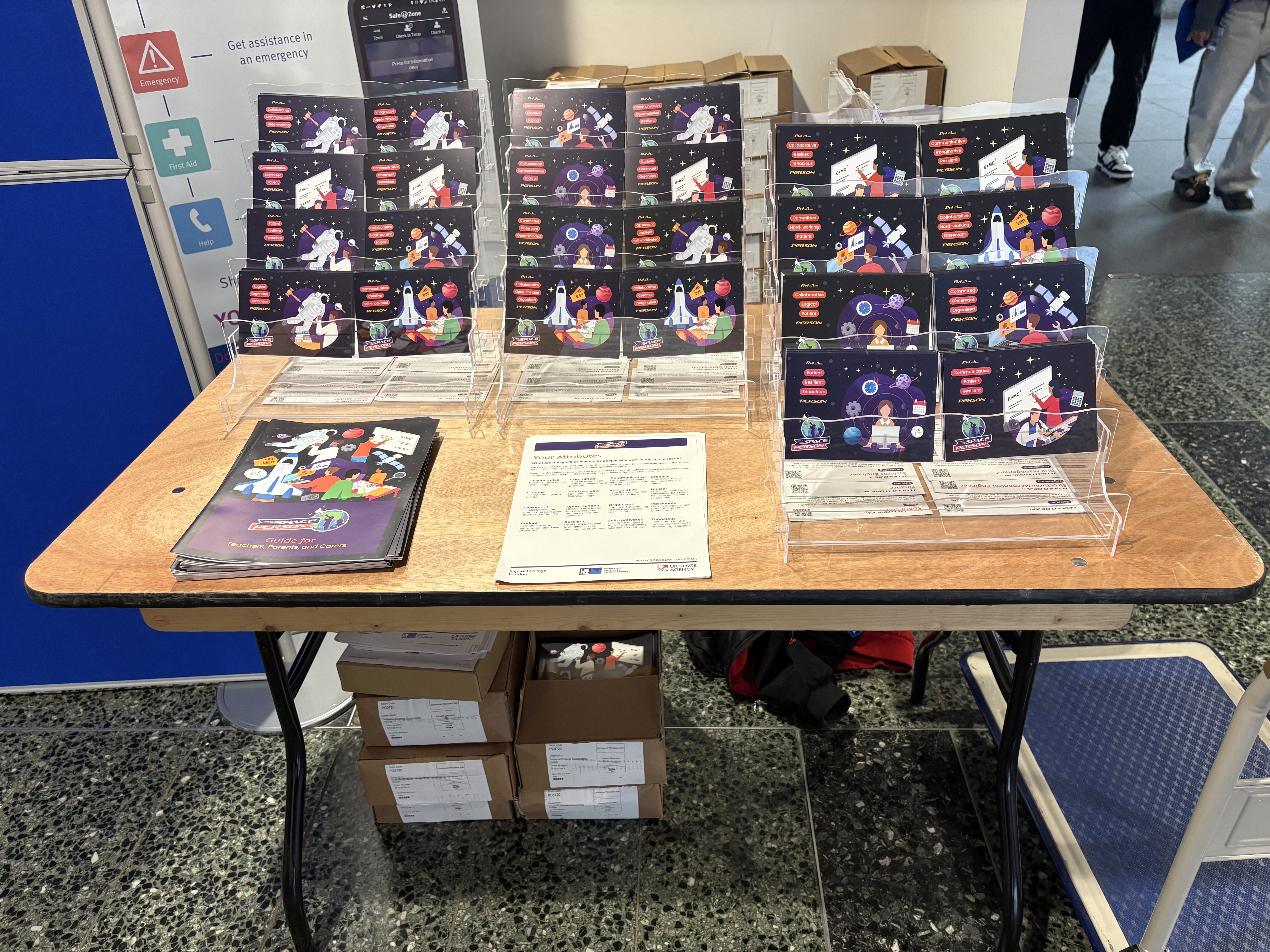A stand of postcards about careers in the UK space sector